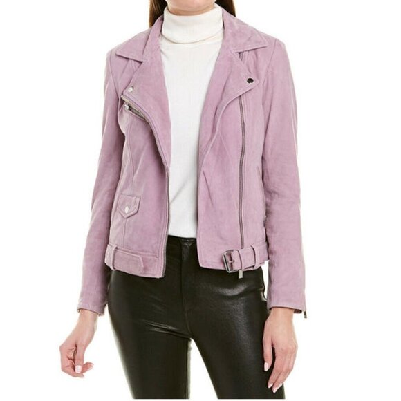 Scotch & Soda Lilac Colored Goat Suede Biker Jacket Size XS NWT $475 - Picture 1 of 11